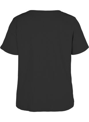 T-shirt en coton avec structure côtelée, Black, Packshot image number 1