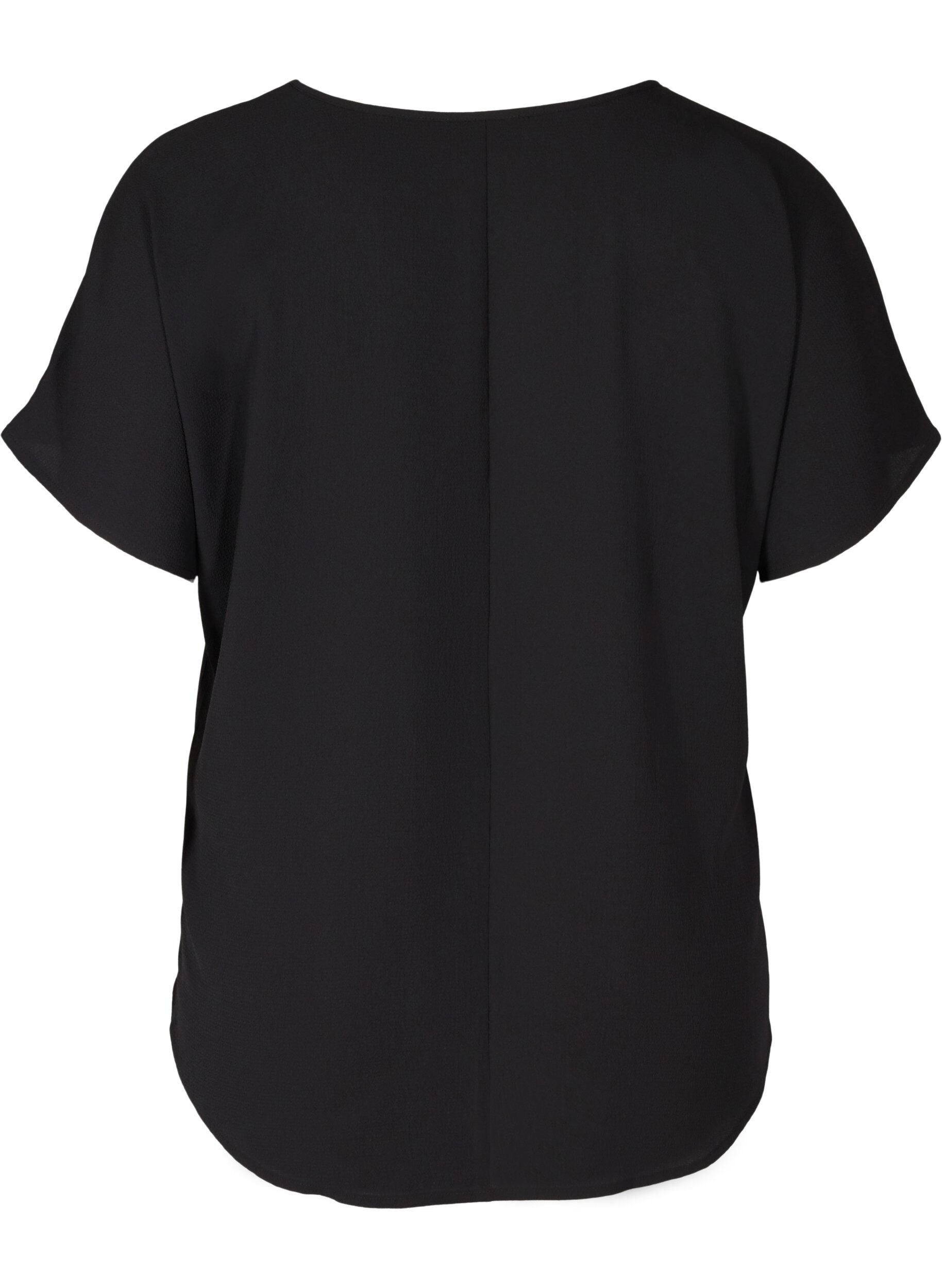 ZizziBlouse met korte mouwen en een ronde halslijn, Zwart, Packshot image number 1