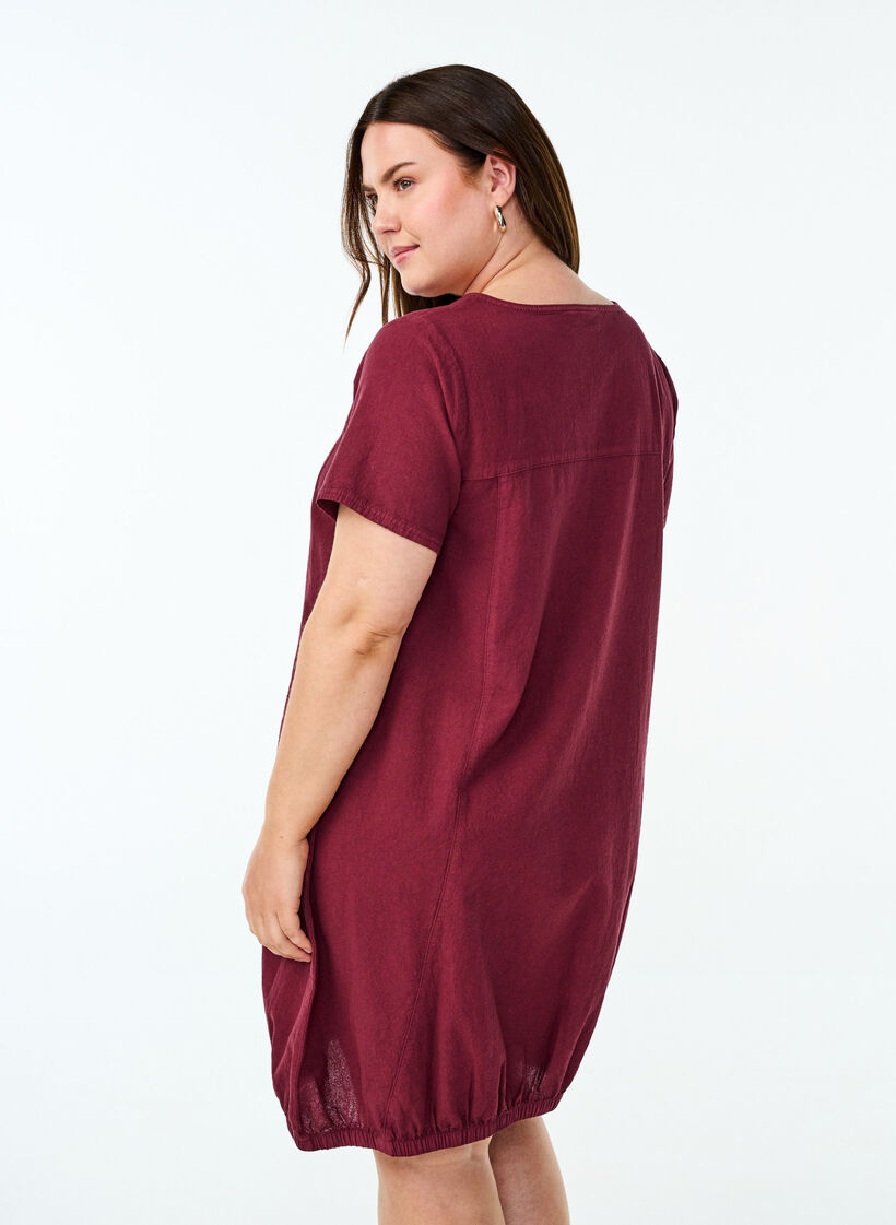 Katoenen jurk met korte mouwen, Donker Bordeaux, Model image number 2