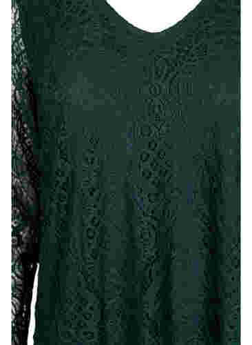 Kanten blouse met lange mouwen en v-hals, Scarab, Packshot image number 2