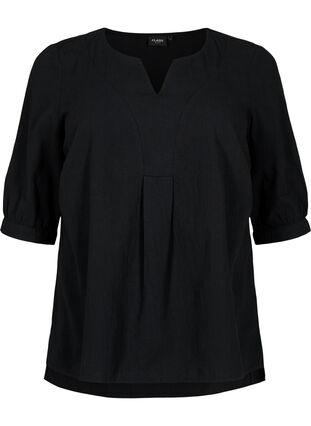 FLASH - Katoenen blouse met halflange mouwen, Black, Packshot image number 0