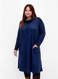 Jersey-jurk met hoge hals en zakken, Dress Blues Mel., Model
