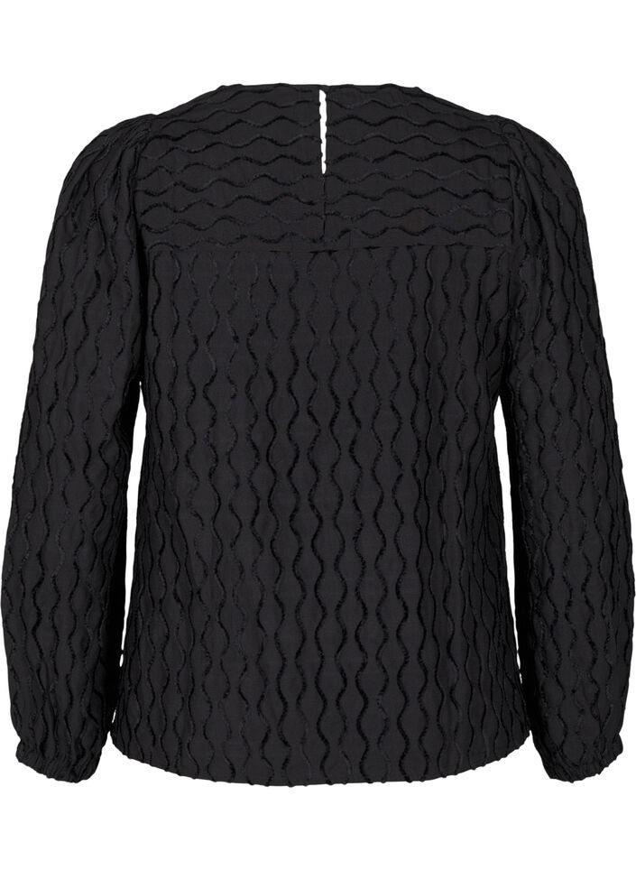 Lange mouwen blouse met patroon en V-hals, Black, Packshot image number 1