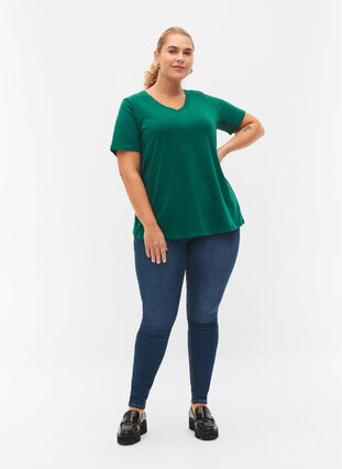 T-shirt en coton uni basique, Evergreen, Model image number 2