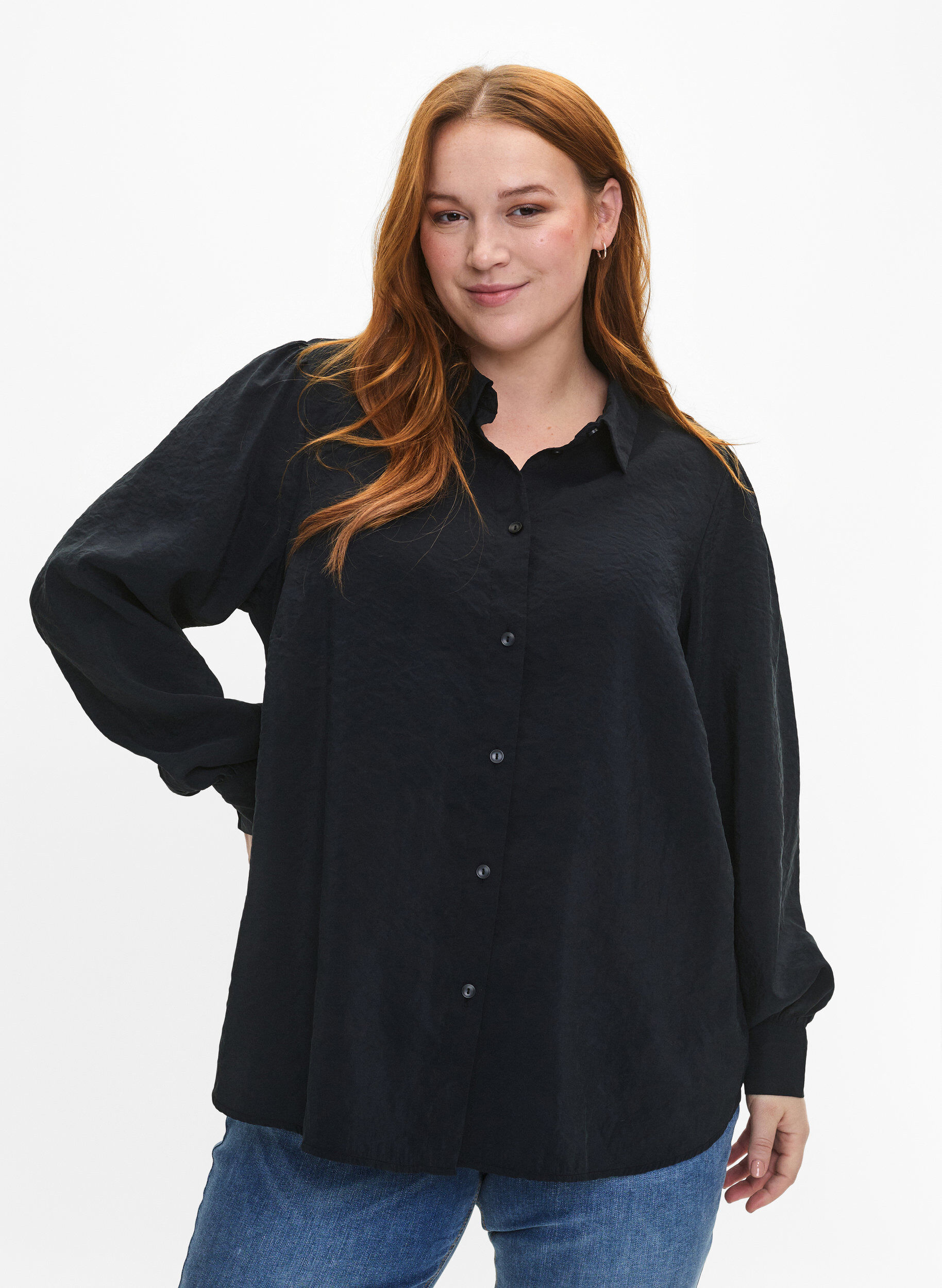Zizzi Chemise &agrave; manches longues en Modal TENCEL&trade;, Black, Model image number 0