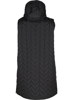 Lang gewatteerd vest met capuchon, Black, Packshot image number 1