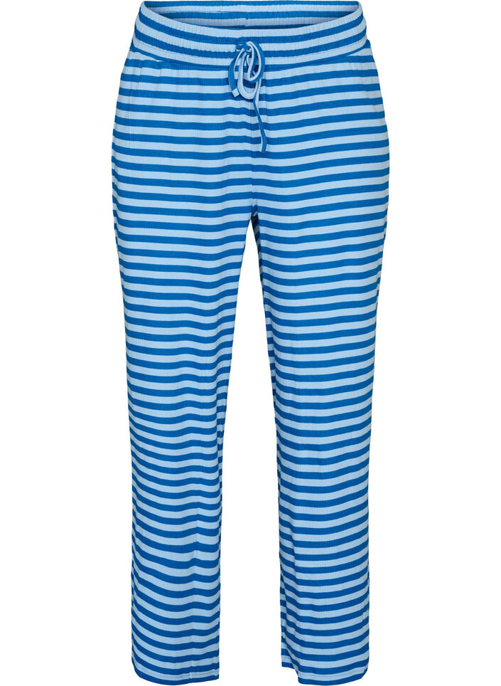 Gestreepte pyjamabroek met een high waist en wijde pijpen, Blauw, Packshot image number 0