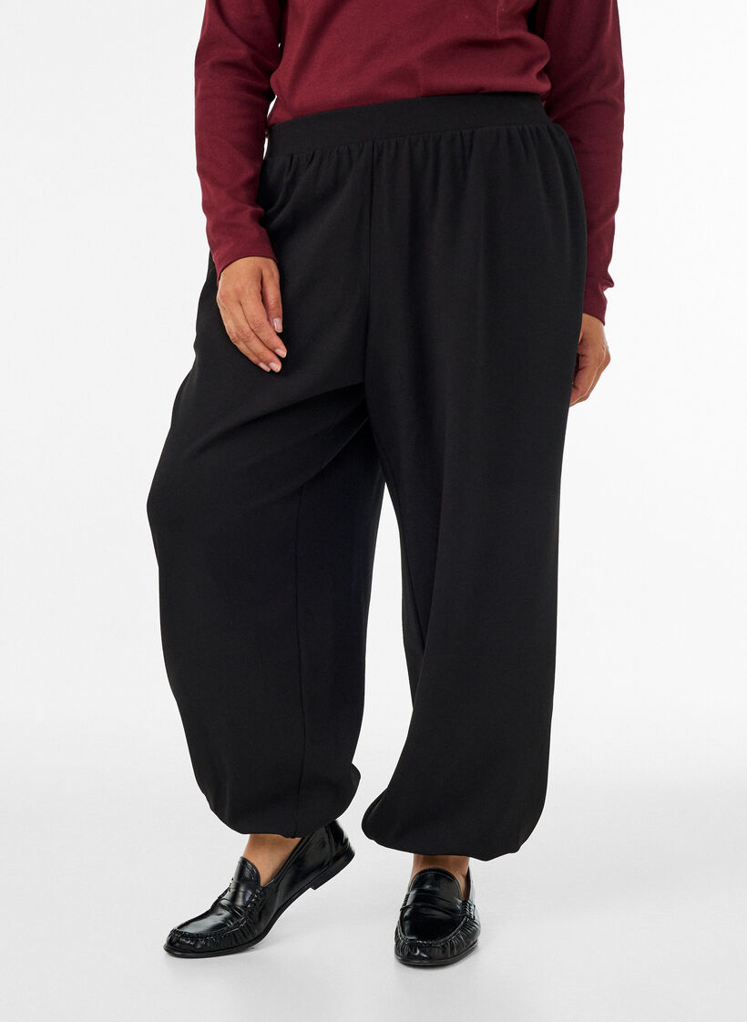 Pantalon ballon &agrave; taille haute en jersey, Noir, Model image number 2