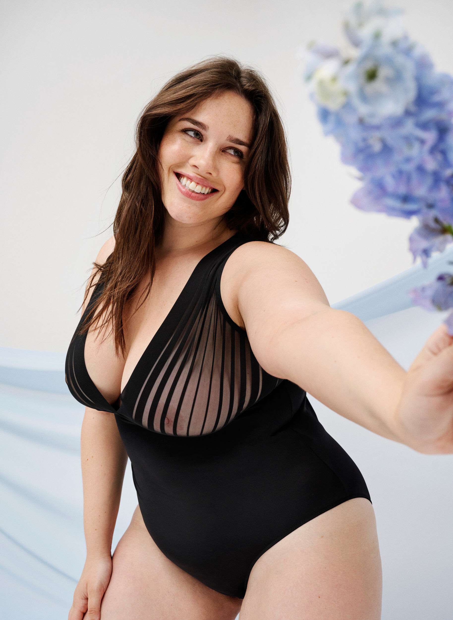 ZizziBodystocking met mesh, Black, Image image number 0