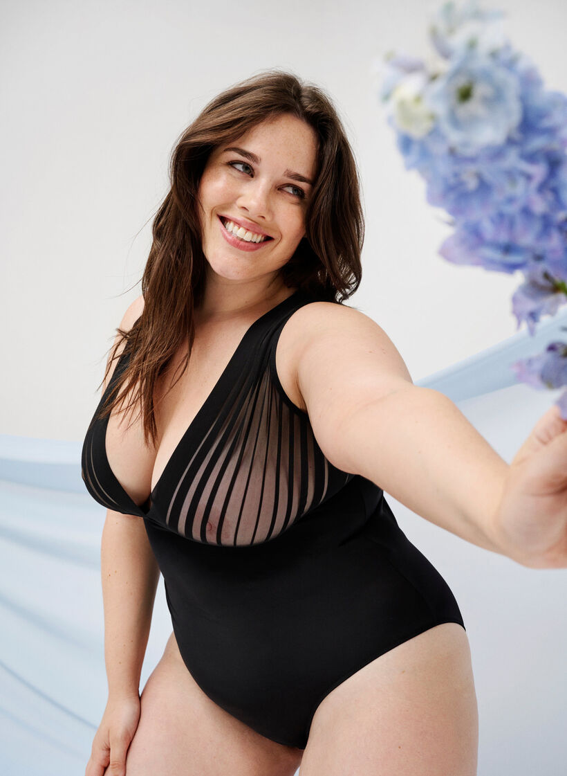 Bodystocking met mesh, Black, Image image number 0