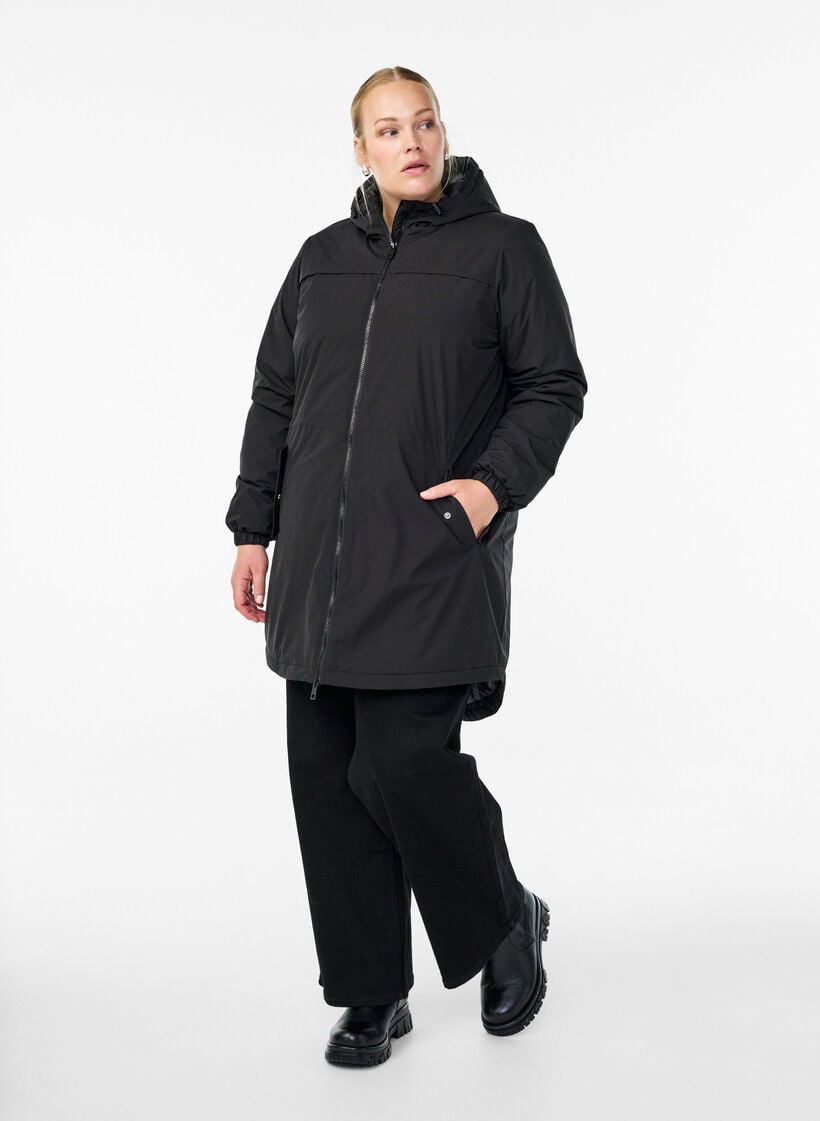 Parka matelass&eacute;e l&eacute;g&egrave;re &agrave; capuche, Noir, Model image number 1