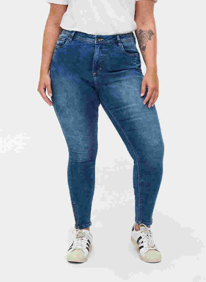 Cropped Amy jeans met rits, Blue denim, Model image number 3