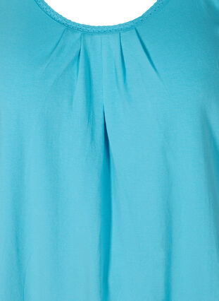 Katoenen top met ronde hals en kanten rand, River Blue, Packshot image number 2