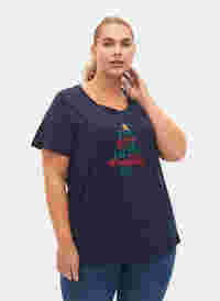 T-shirt de Noël en coton, Navy Blazer Text, Model