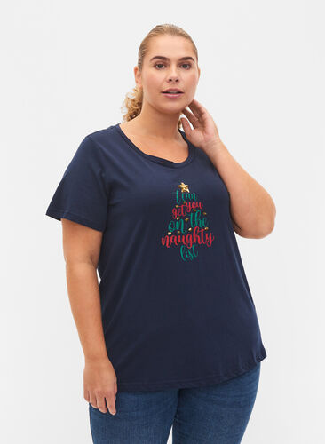 T-shirt de Noël en coton, Navy Blazer Text, Model image number 0