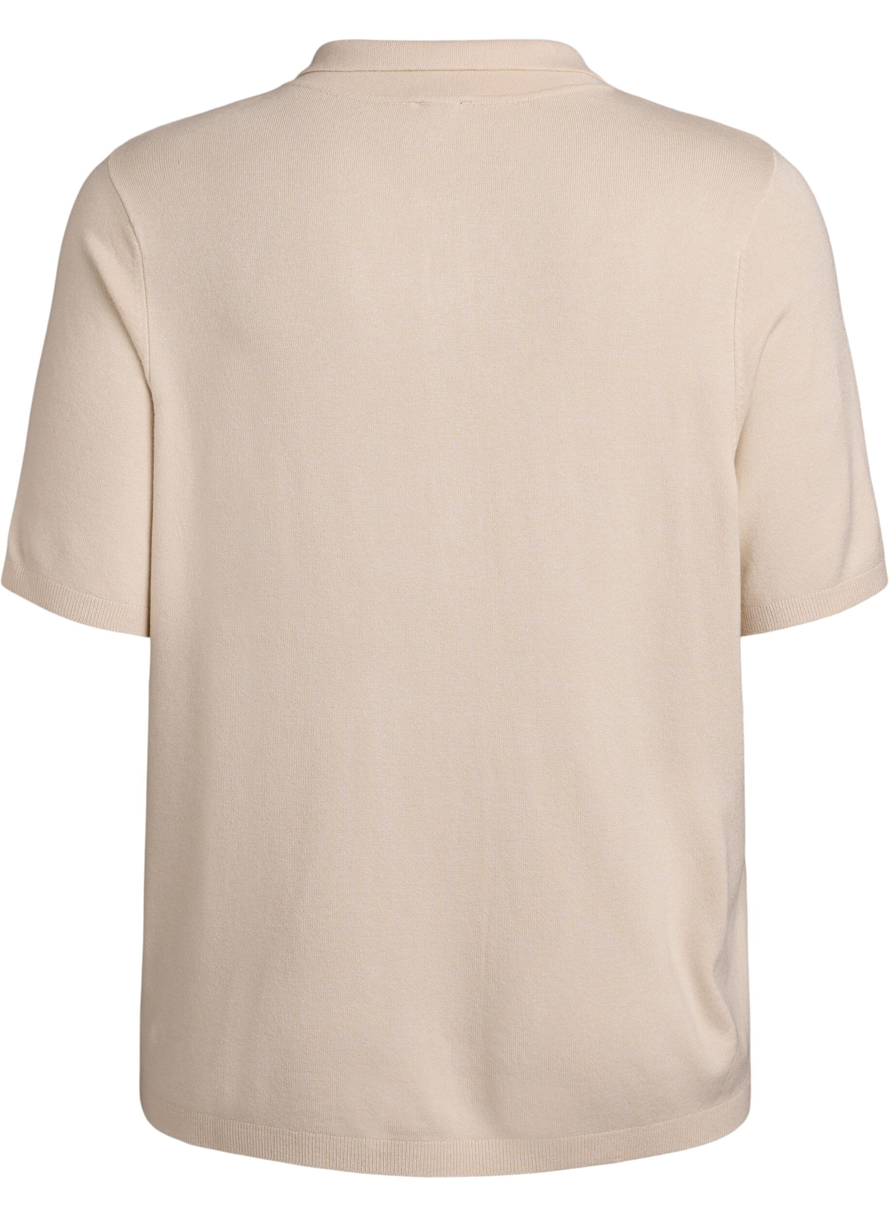 ZizziFijngebreid poloshirt met korte mouwen, Beige, Packshot image number 1