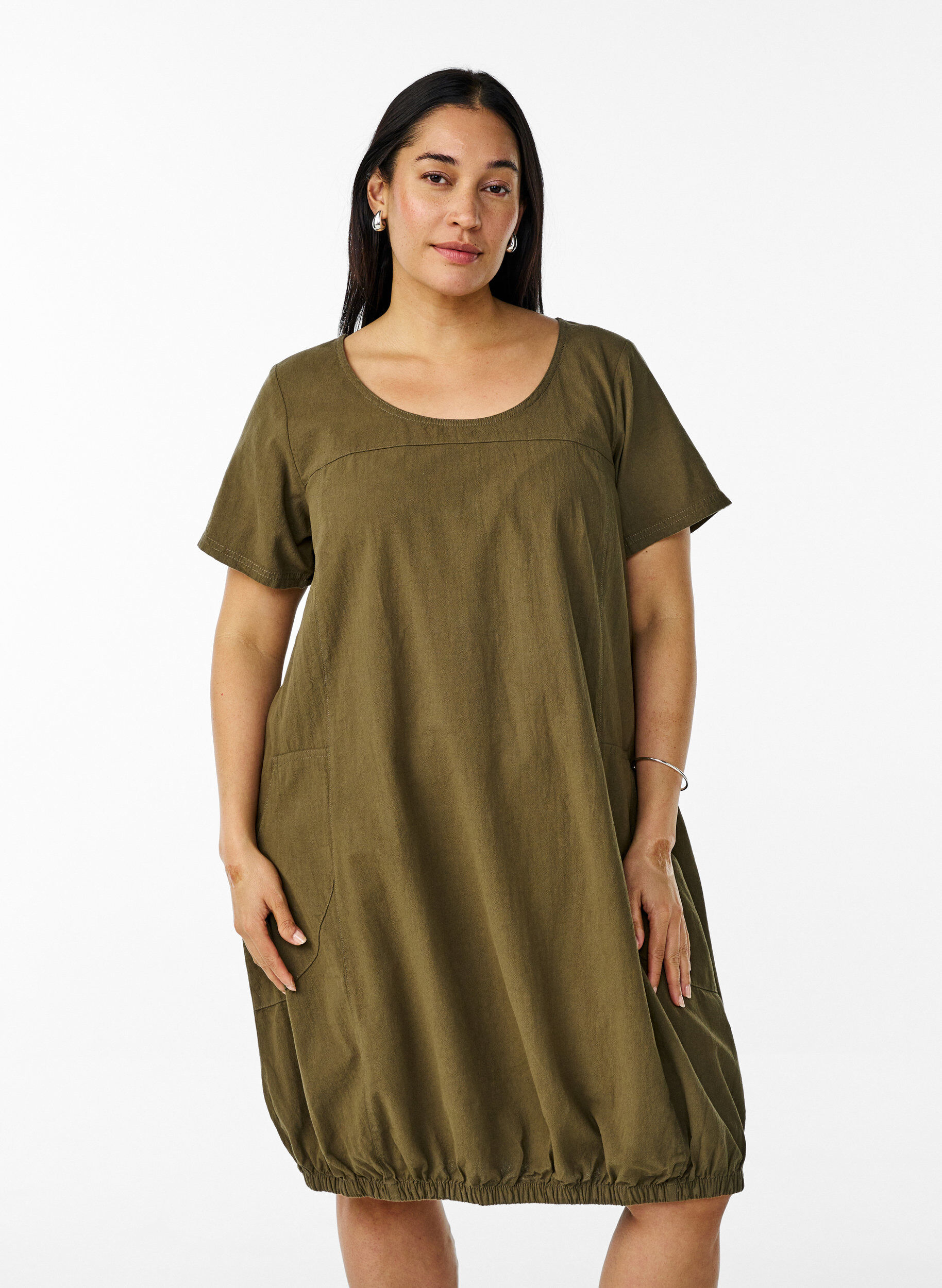 Robe en coton &agrave; manches courtes, Vert, Model