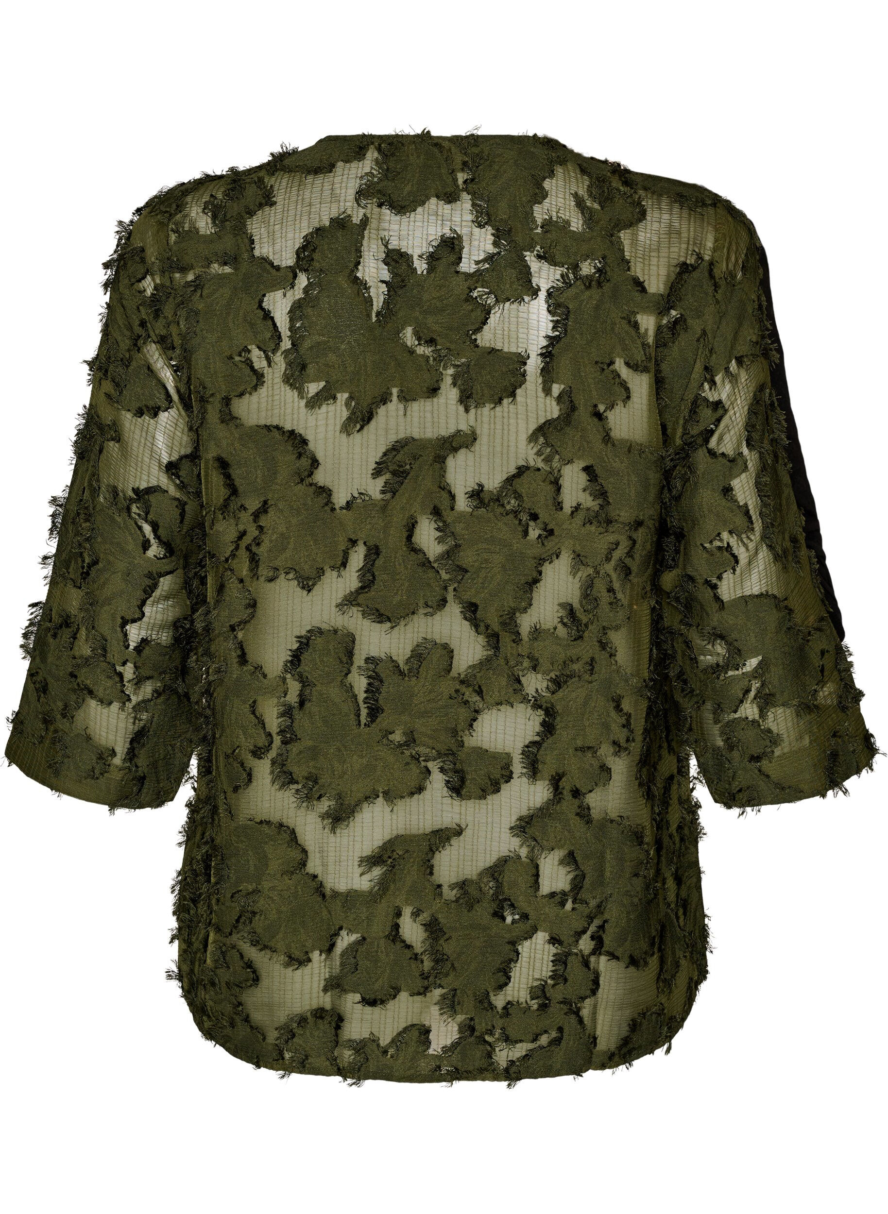 ZizziBlouse met rafelige draden en textuur, Groen, Packshot image number 1