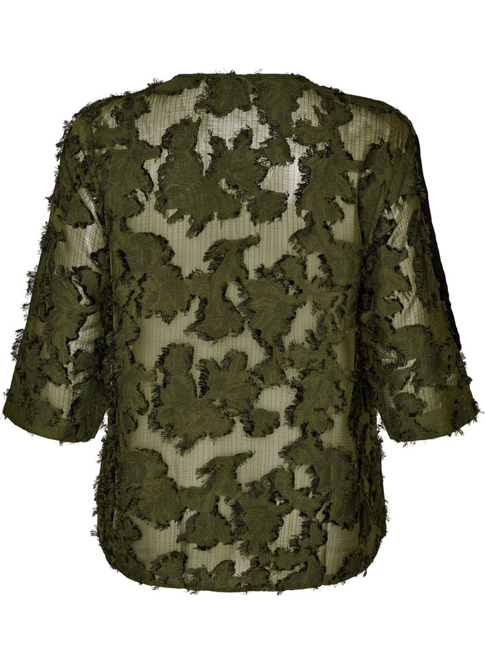 Blouse met rafelige draden en textuur, Groen, Packshot image number 1