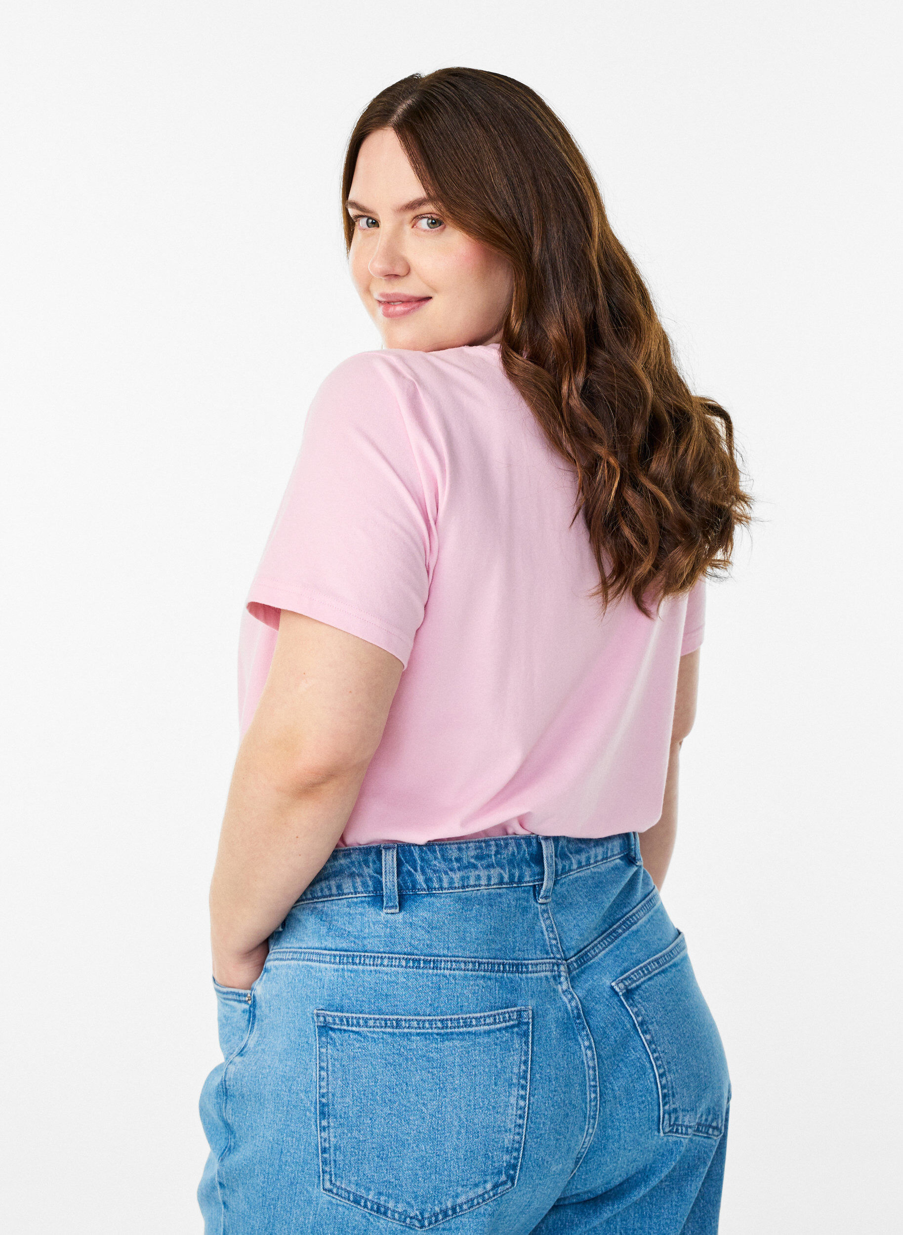 ZizziT-shirt basic uni en coton, Rose, Model image number 2