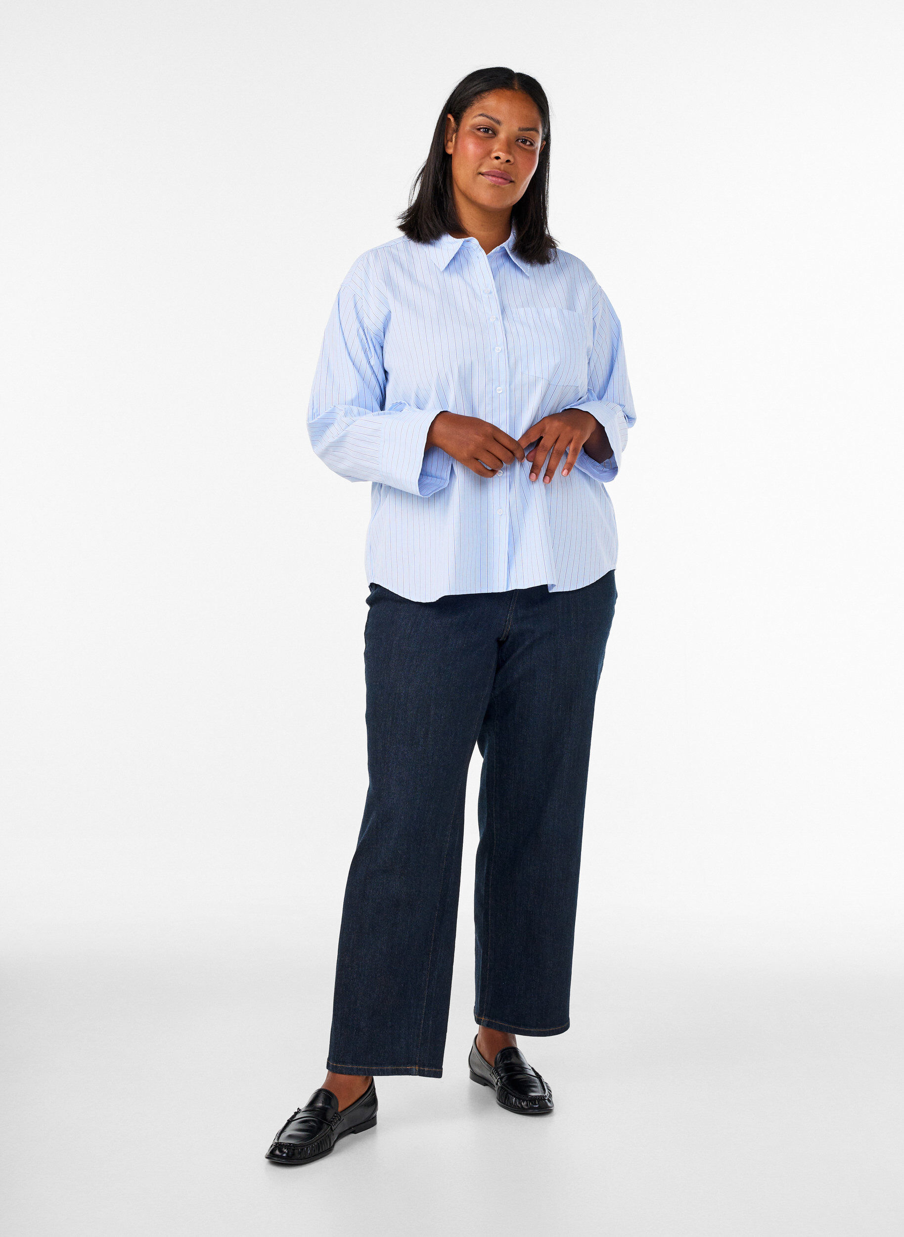 ZizziGestreept shirt met wijde manchetten, Blauw, Model image number 1