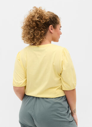 Katoenen t-shirt met elleboogmouwen, Pale Banana, Model image number 1