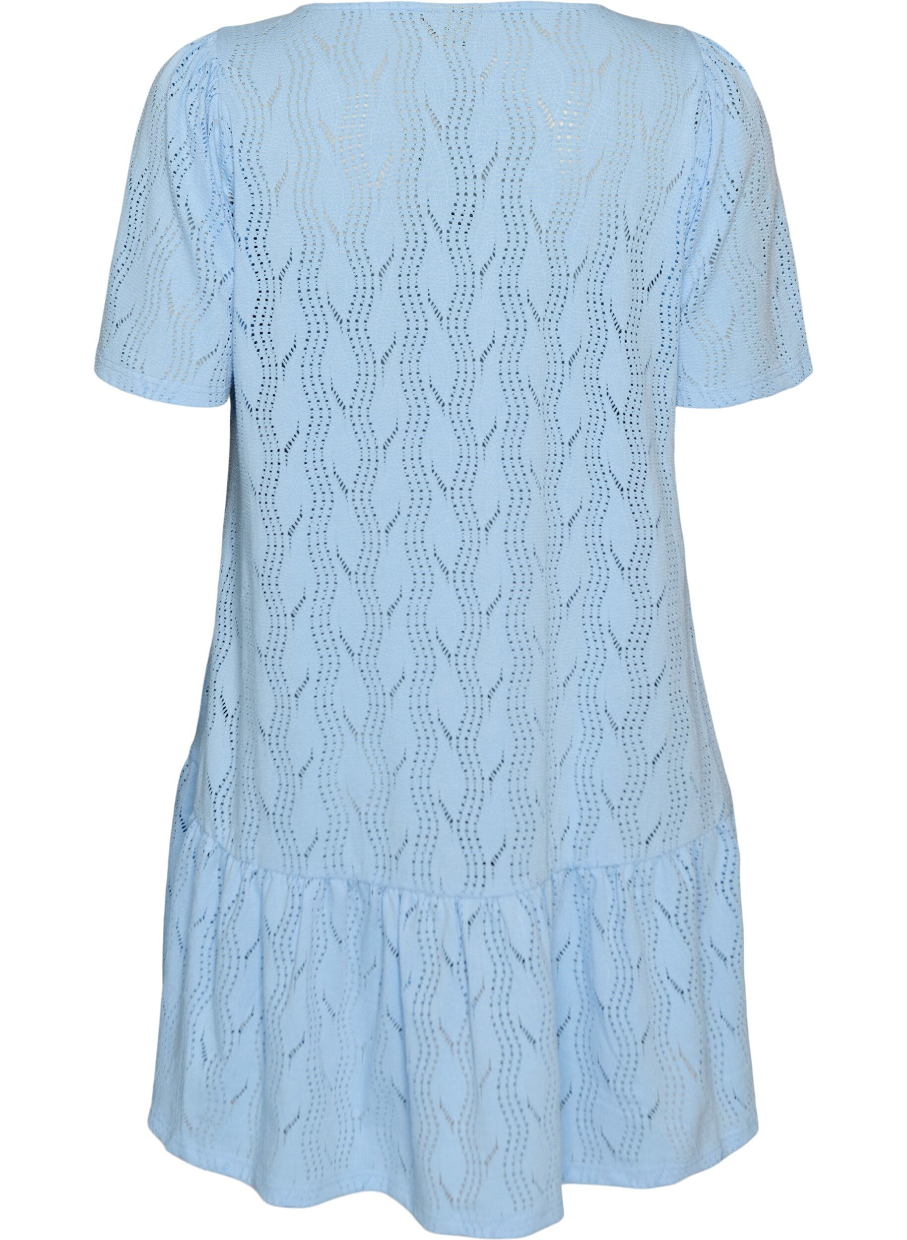 Zizzi Robe courte en jersey avec broderie ajour&eacute;e, Bleu Clair, Packshot image number 1