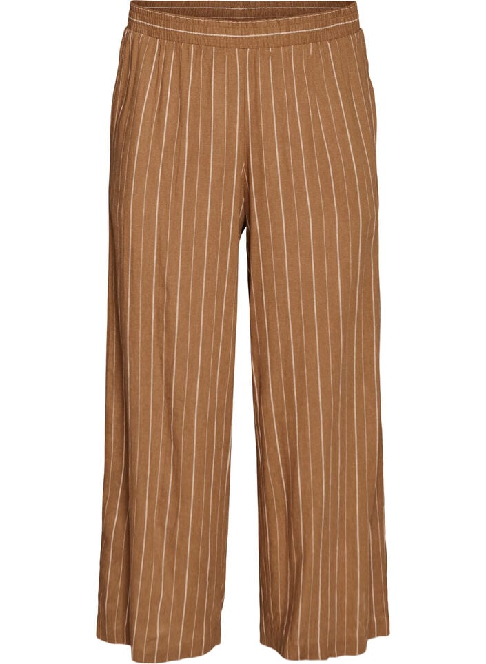 Pantalon large en lin et viscose, Marron, Packshot image number 0