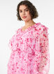 Robe en chiffon fleuri avec volants et manches longues, Rose, Model image number 2