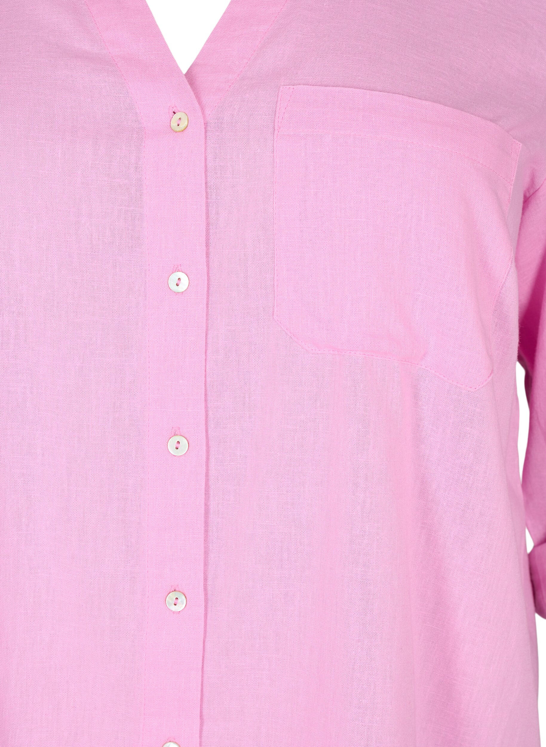 ZizziOverhemdblouse met knoopsluiting in katoen-linnen mix, Begonia Pink, Packshot image number 2