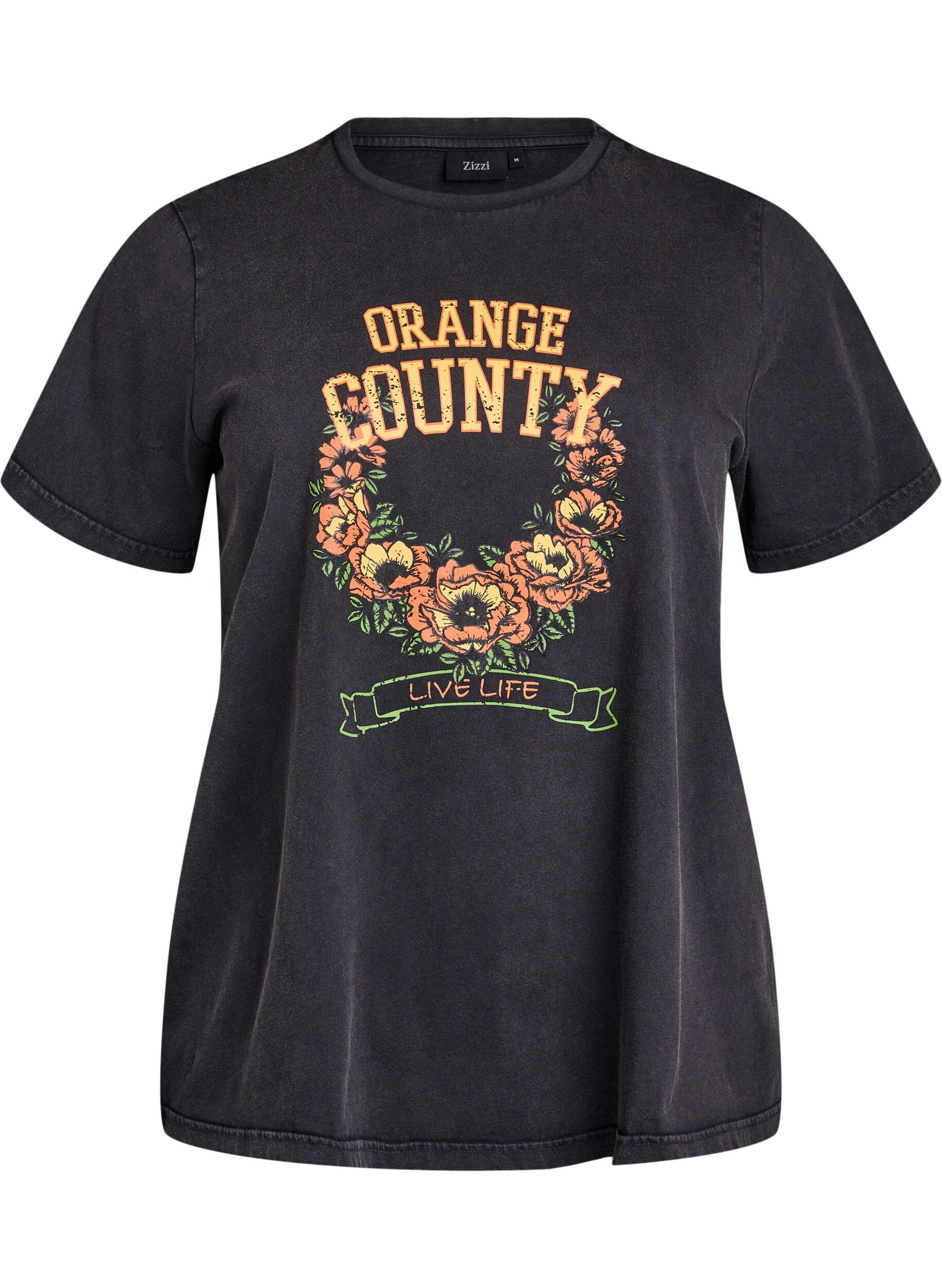 ZizziT-shirt in biologisch katoen met een coole print, Grijs, Packshot image number 0