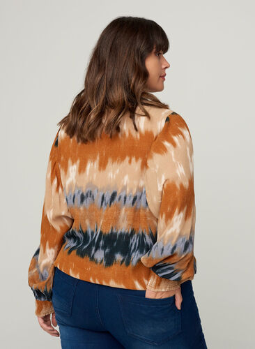 Viscose blouse met smokwerk en print, Night Sky AOP, Model image number 1