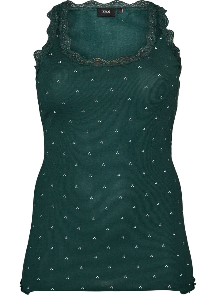 Top met print en kanten rand, Groen, Packshot image number 0