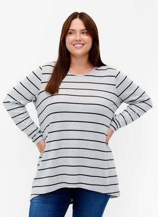 Gebloemde blouse met lange mouwen, LGM Stripe, Model image number 0