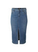Denim rok met split aan de voorkant, Blue denim, Packshot image number 0