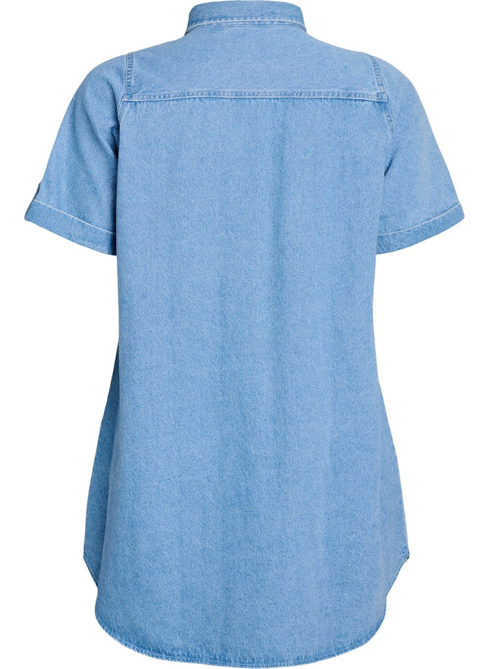 Robe en denim avec manches courtes et boutons, Bleu Clair, Packshot image number 1