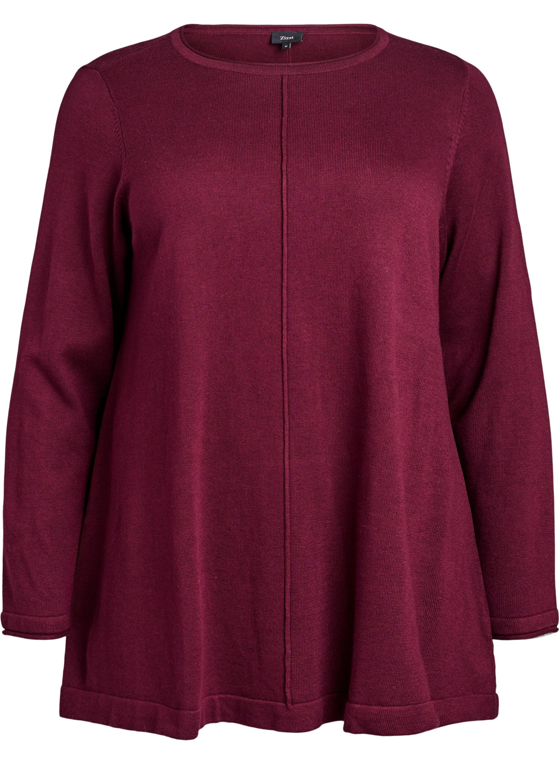 ZizziBlouse tricot&eacute;e en m&eacute;lange coton-viscose, Bordeaux fonc&eacute;, Packshot image number 0