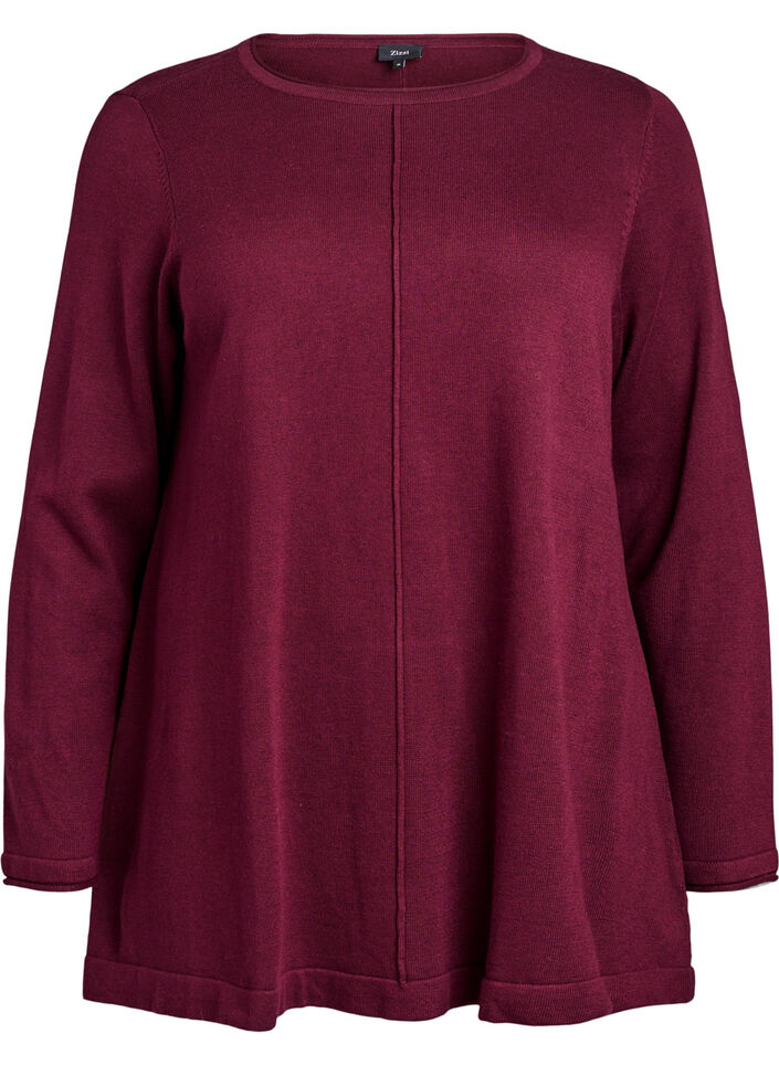 Blouse tricot&eacute;e en m&eacute;lange coton-viscose, Bordeaux fonc&eacute;, Packshot image number 0