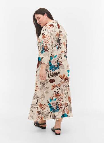 Robe chemise en viscose à imprimé floral, Brown Flower AOP, Model image number 1