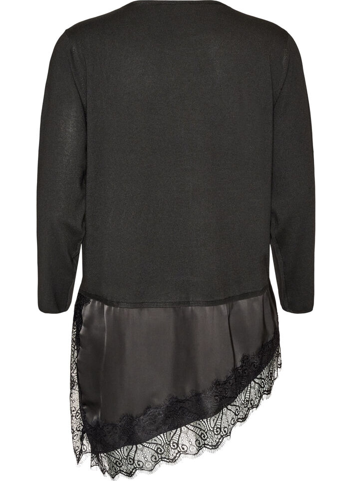 Blouse en maille &agrave; effet superpos&eacute; et bordure en dentelle, Noir, Packshot image number 1