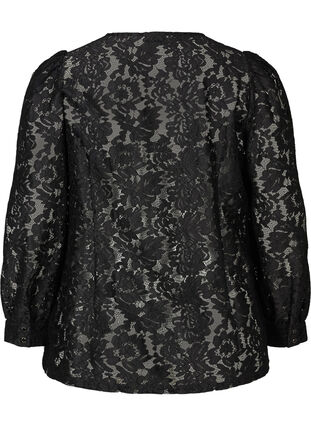 Kanten blouse met lange pofmouwen, Black, Packshot image number 1