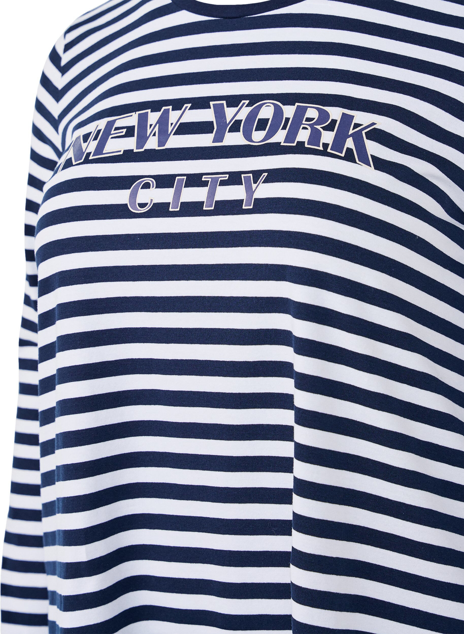 ZizziGestreepte blouse met motief, White w.Navy Stripe, Packshot image number 2