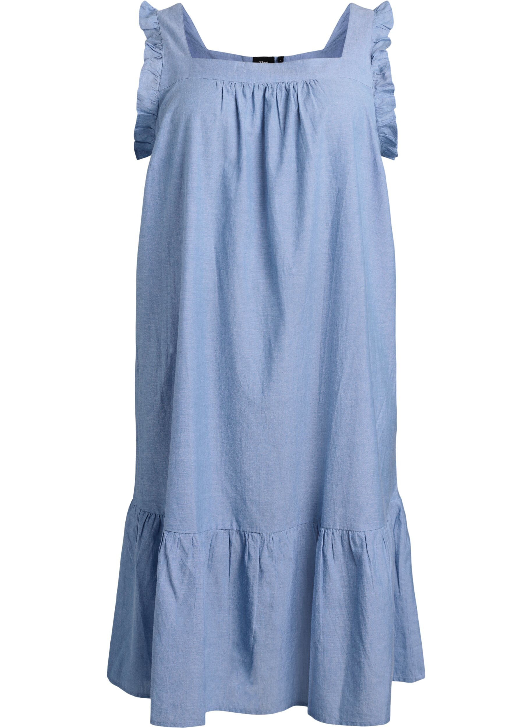 ZizziRobe midi en coton avec volants, Bleu Clair, Packshot image number 0