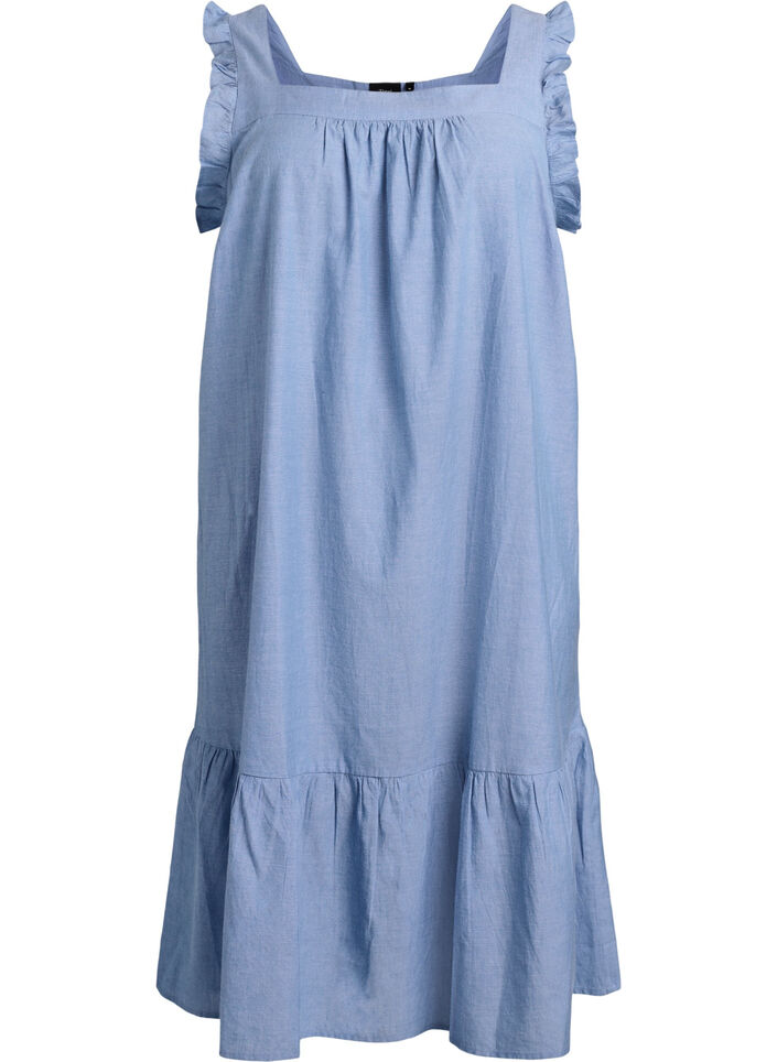 Robe midi en coton avec volants, Bleu Clair, Packshot image number 0