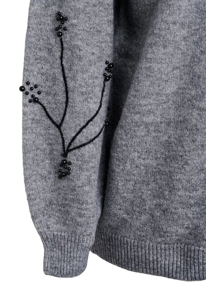 Trui met parelborduursel, Grijs, Packshot image number 3