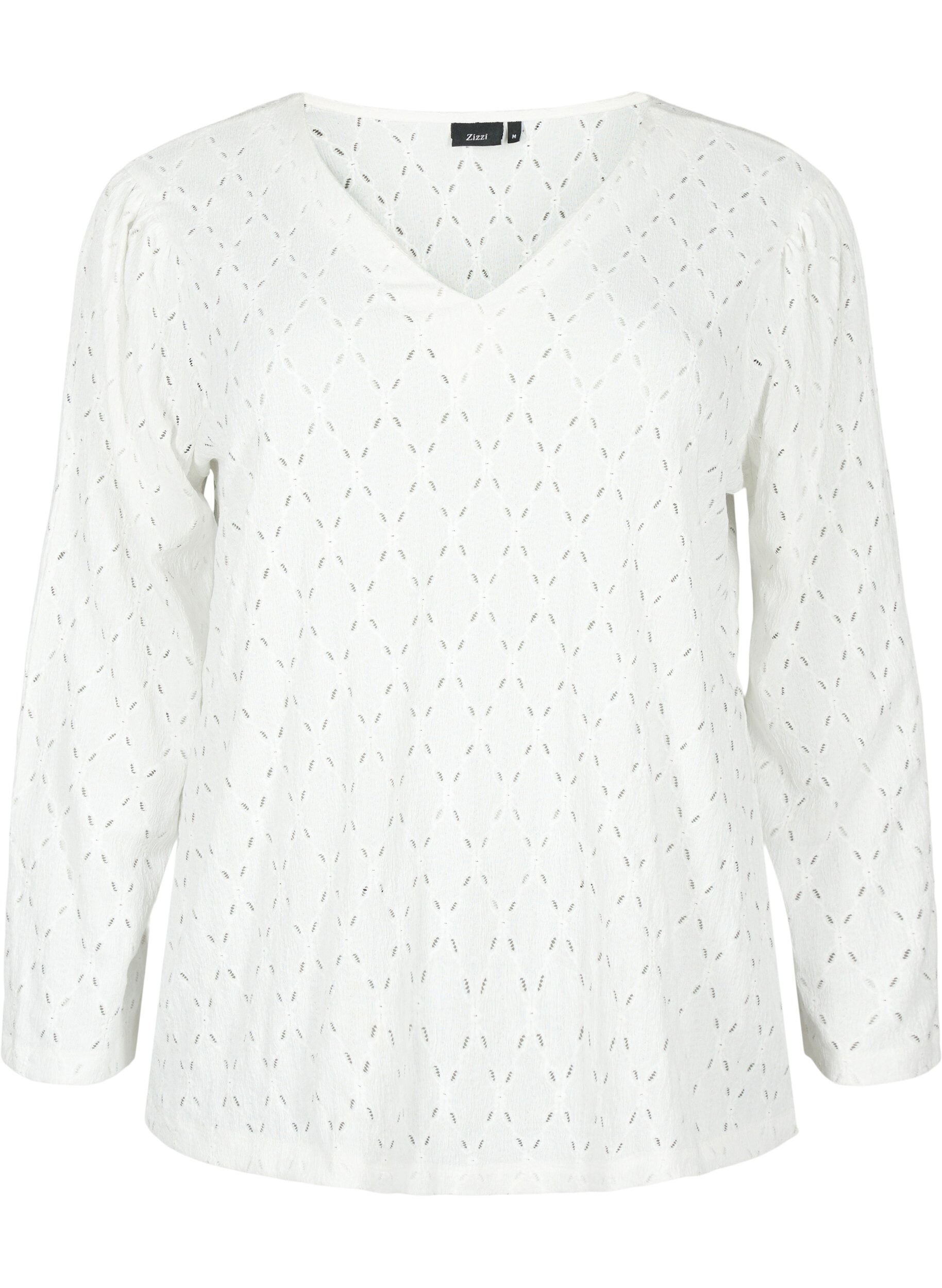ZizziBlouse met V-hals en gaatjespatroon, Off White, Packshot image number 0