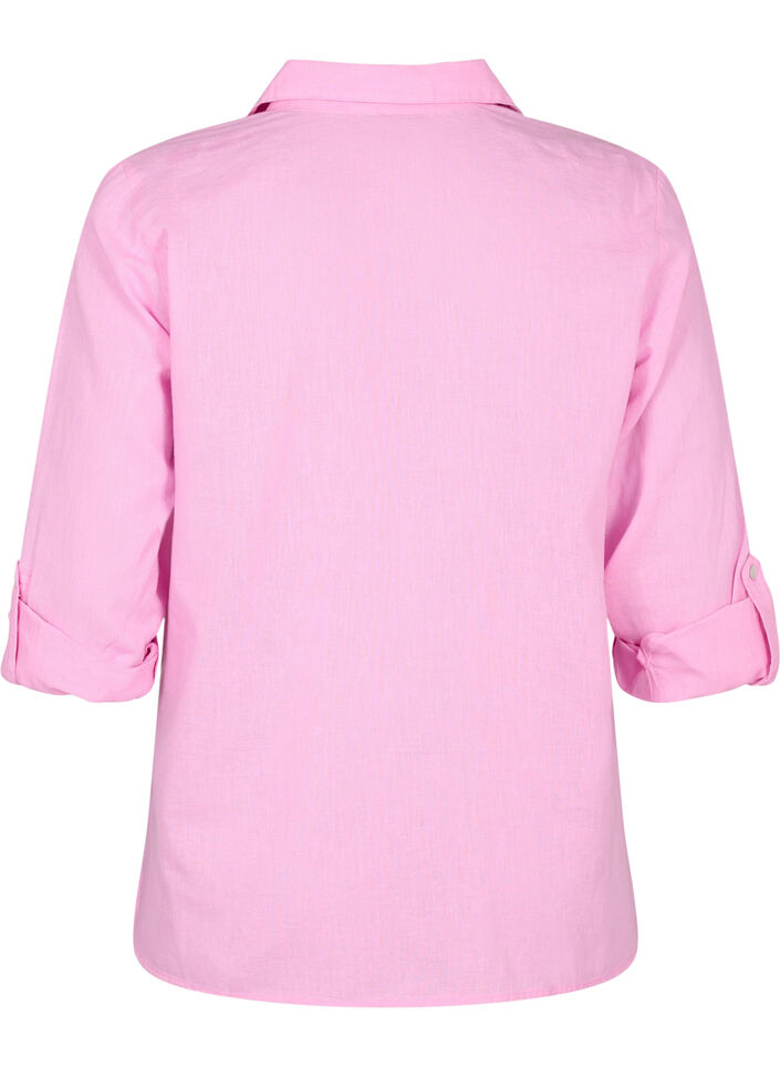 Overhemdblouse met knoopsluiting in katoen-linnen mix, Begonia Pink, Packshot image number 1