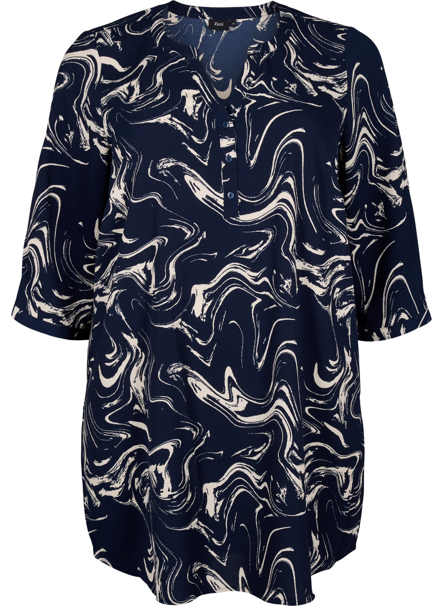 ZizziTuniek met 3/4 mouwen en print, N. Blazer Swirl AOP, Packshot image number 0