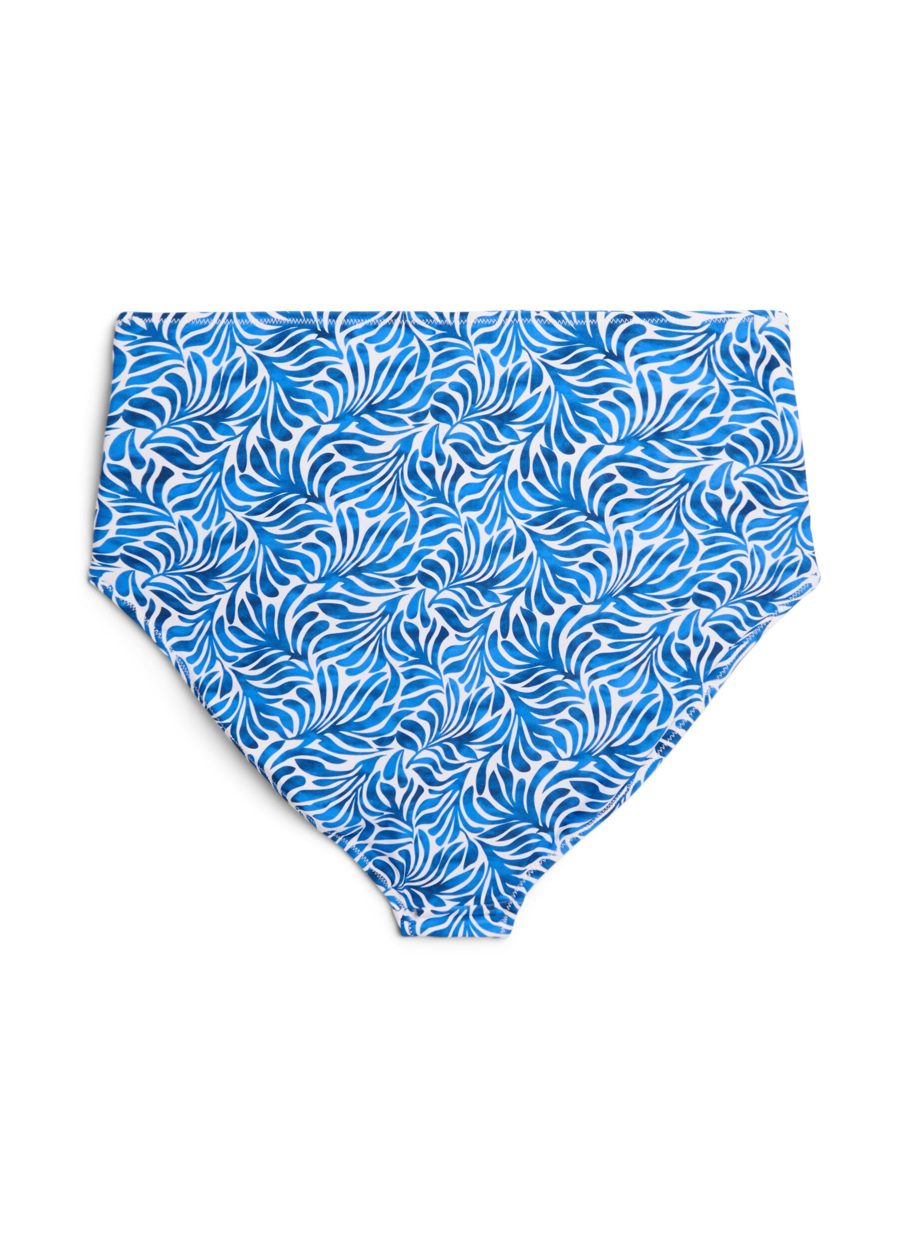 Zizzi Culotte de bikini imprim&eacute;e et taille haute, Bleu, Packshot image number 1