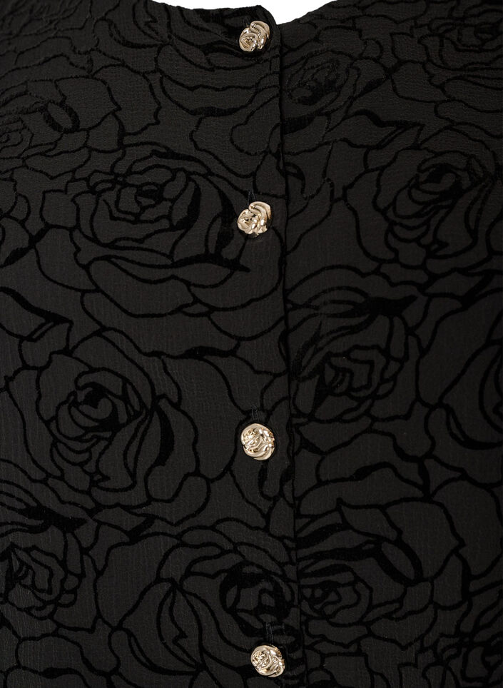 Blouse met bloemenpatroon en ballonmouwen, Zwart, Packshot image number 2